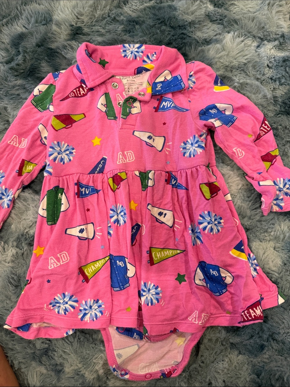 Angel Dear Pink Cheerleader Print Long-Sleeve Dress